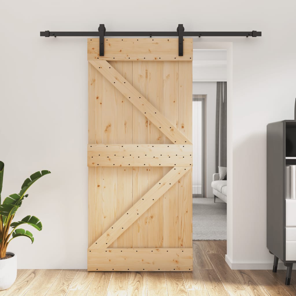vidaXL Ușă glisantă cu set de feronerie 95x210 cm, lemn masiv de pin vidaXL Ușă glisantă cu set de feronerie 95x210 cm, lemn masiv de pin