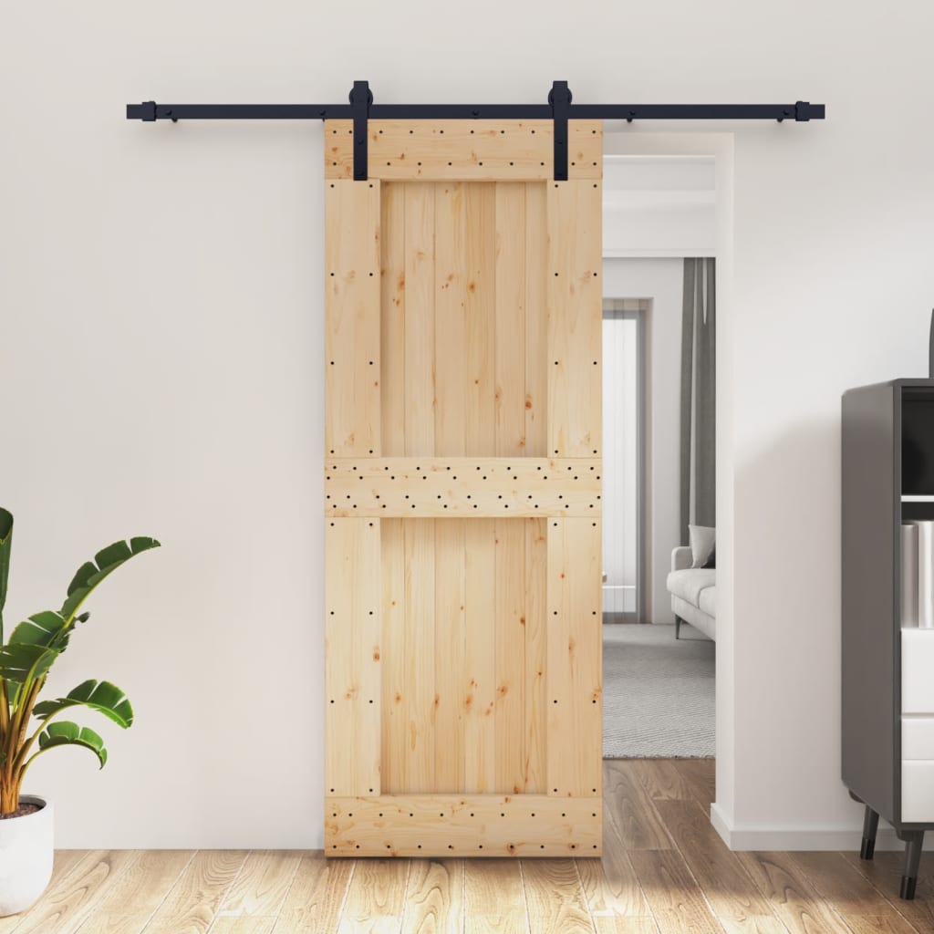 vidaXL Ușă glisantă cu set de feronerie 80x210 cm, lemn masiv de pin vidaXL Ușă glisantă cu set de feronerie 80x210 cm, lemn masiv de pin