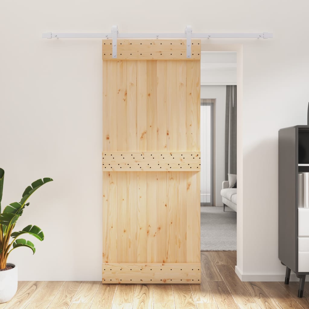 vidaXL Ușă glisantă cu set de feronerie 85x210 cm, lemn masiv de pin vidaXL Ușă glisantă cu set de feronerie 85x210 cm, lemn masiv de pin