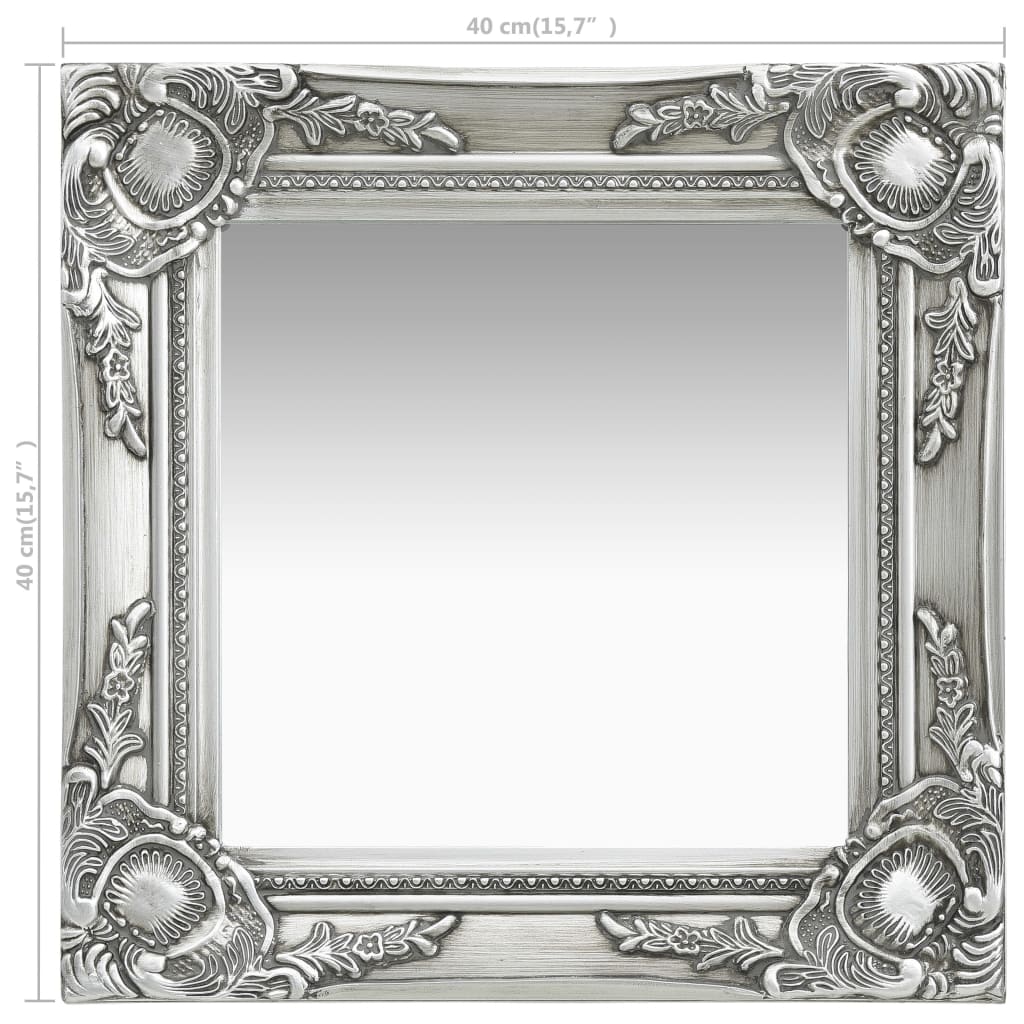 vidaXL Oglindă de perete în stil baroc, argintiu, 40 x 40 cm vidaXL Oglindă de perete în stil baroc, argintiu, 40 x 40 cm