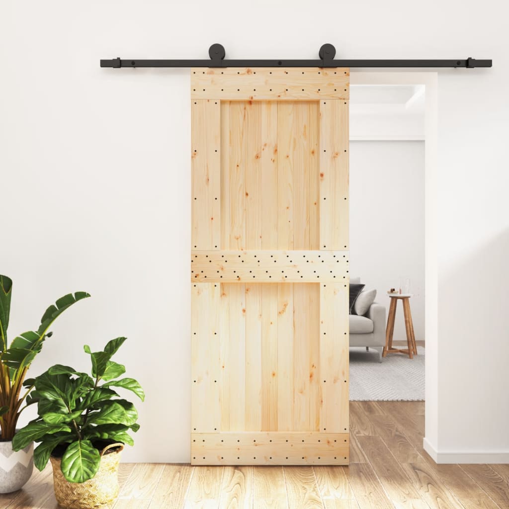 vidaXL Ușă glisantă cu set de feronerie 85x210 cm, lemn masiv de pin vidaXL Ușă glisantă cu set de feronerie 85x210 cm, lemn masiv de pin