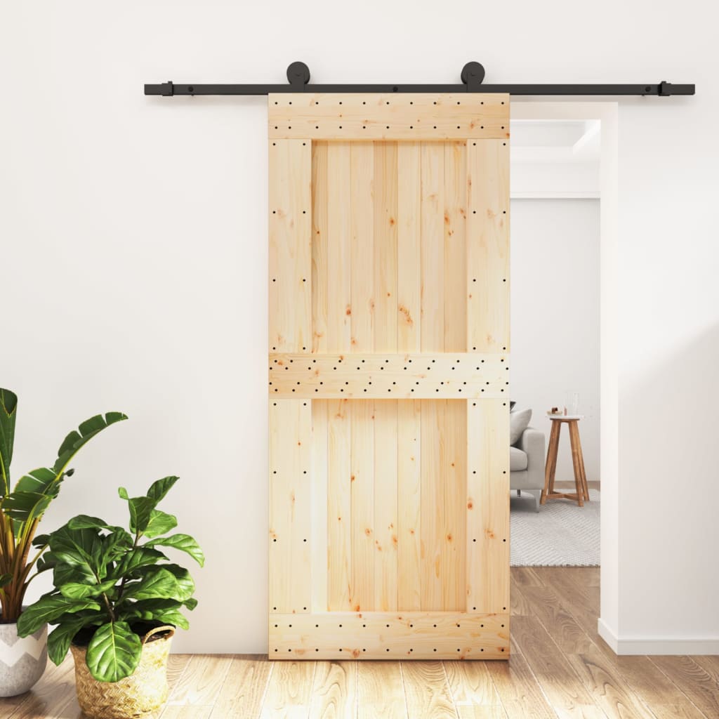vidaXL Ușă glisantă cu set feronerie, 90x210 cm, lemn masiv de pin vidaXL Ușă glisantă cu set feronerie, 90x210 cm, lemn masiv de pin