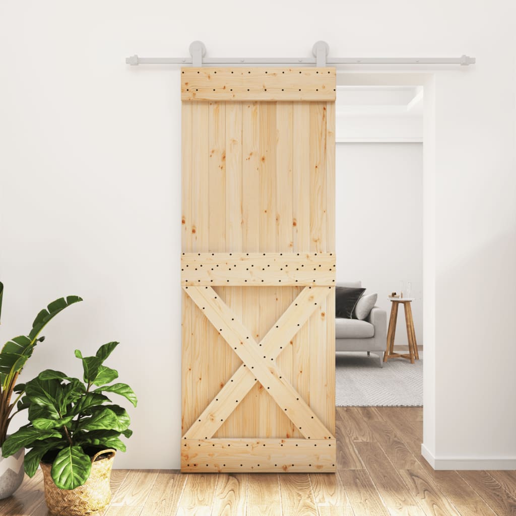 vidaXL Ușă glisantă cu set de feronerie 80x210 cm, lemn masiv de pin vidaXL Ușă glisantă cu set de feronerie 80x210 cm, lemn masiv de pin