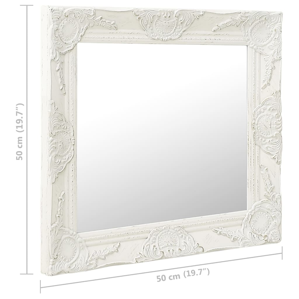vidaXL Oglindă de perete în stil baroc, alb, 50 x 50 cm vidaXL Oglindă de perete în stil baroc, alb, 50 x 50 cm