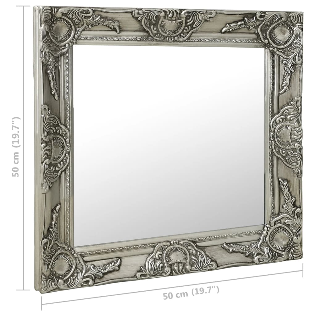 vidaXL Oglindă de perete în stil baroc, argintiu, 50 x 50 cm vidaXL Oglindă de perete în stil baroc, argintiu, 50 x 50 cm