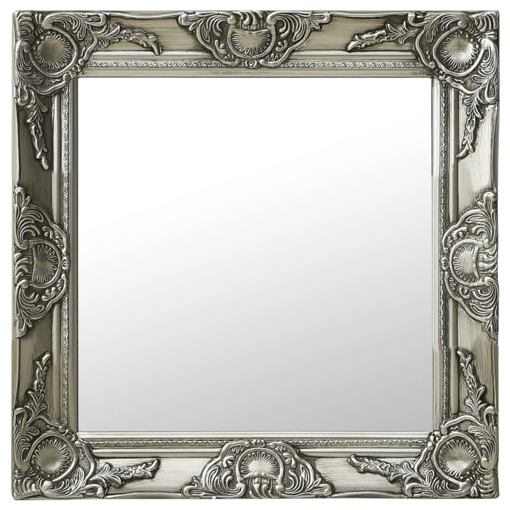 vidaXL Oglindă de perete în stil baroc, argintiu, 50 x 50 cm vidaXL Oglindă de perete în stil baroc, argintiu, 50 x 50 cm