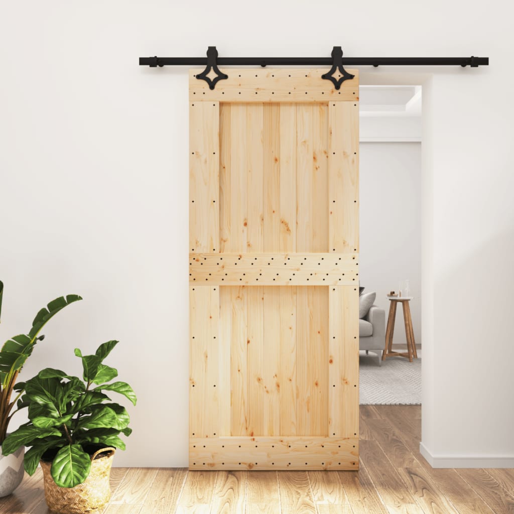 vidaXL Ușă glisantă cu set feronerie, 90x210 cm, lemn masiv de pin vidaXL Ușă glisantă cu set feronerie, 90x210 cm, lemn masiv de pin