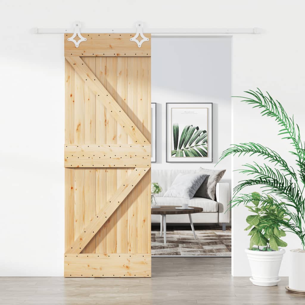 vidaXL Ușă glisantă cu set de feronerie 80x210 cm, lemn masiv de pin vidaXL Ușă glisantă cu set de feronerie 80x210 cm, lemn masiv de pin