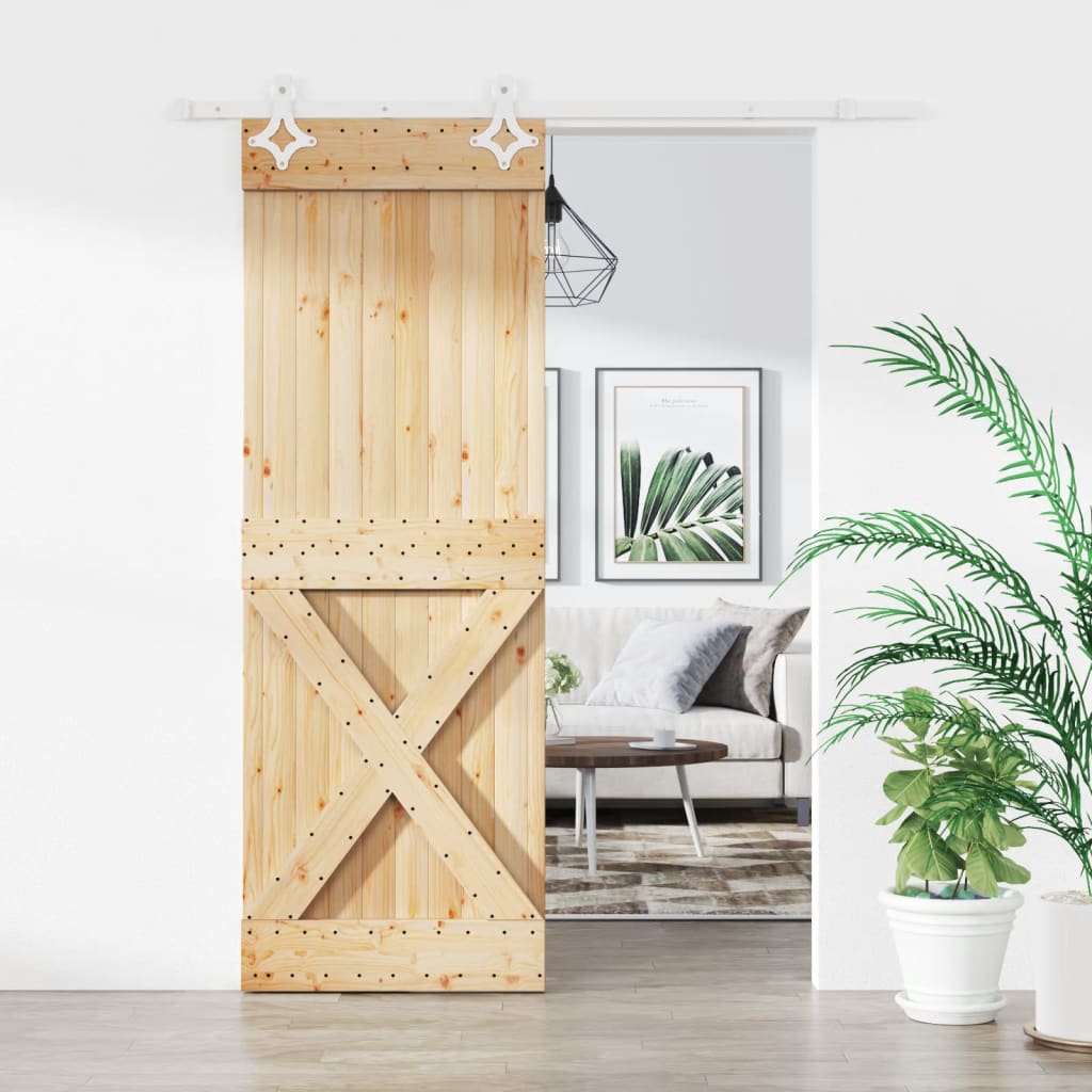 vidaXL Ușă glisantă cu set de feronerie 85x210 cm, lemn masiv de pin vidaXL Ușă glisantă cu set de feronerie 85x210 cm, lemn masiv de pin