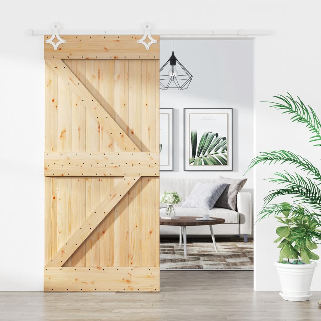 vidaXL Ușă glisantă cu set de feronerie 95x210 cm, lemn masiv de pin vidaXL Ușă glisantă cu set de feronerie 95x210 cm, lemn masiv de pin