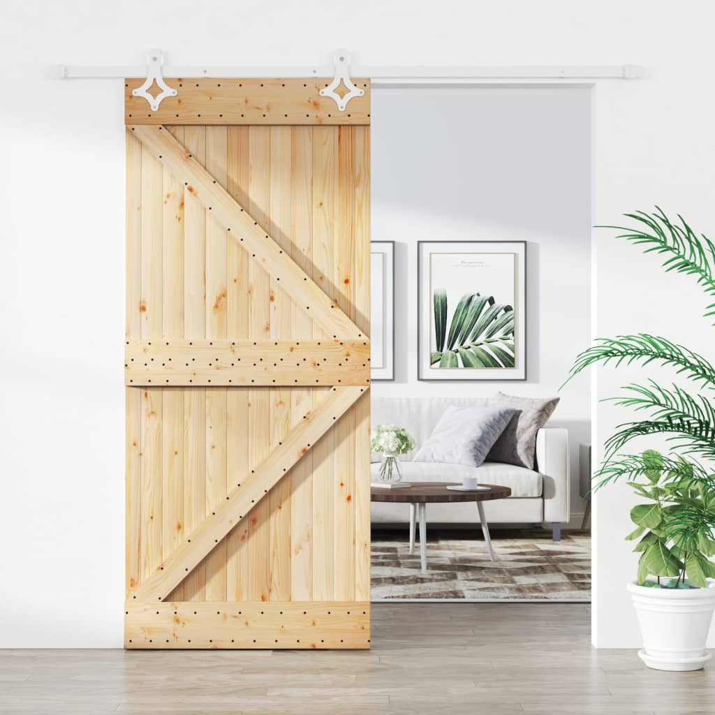 vidaXL Ușă glisantă cu set feronerie, 100x210 cm, lemn masiv de pin vidaXL Ușă glisantă cu set feronerie, 100x210 cm, lemn masiv de pin