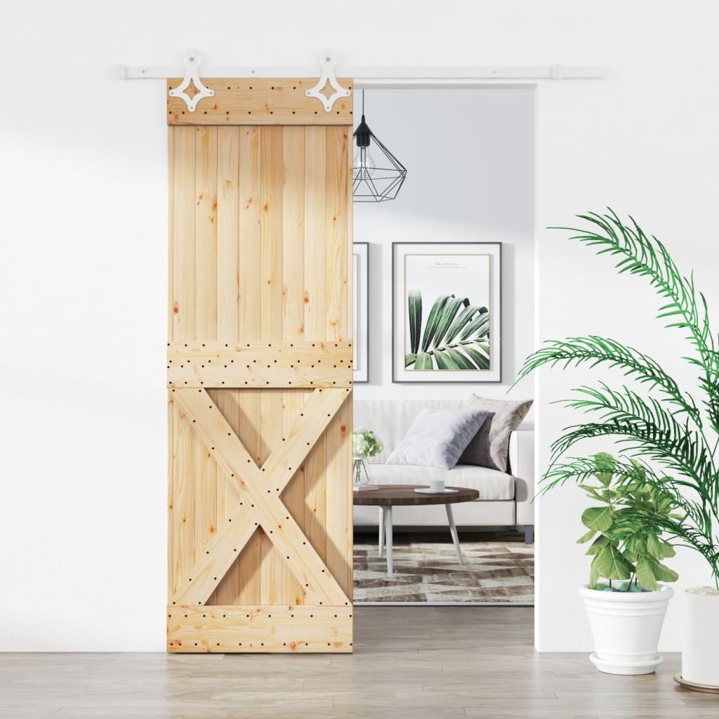 vidaXL Ușă glisantă cu set de feronerie 70x210 cm, lemn masiv de pin vidaXL Ușă glisantă cu set de feronerie 70x210 cm, lemn masiv de pin