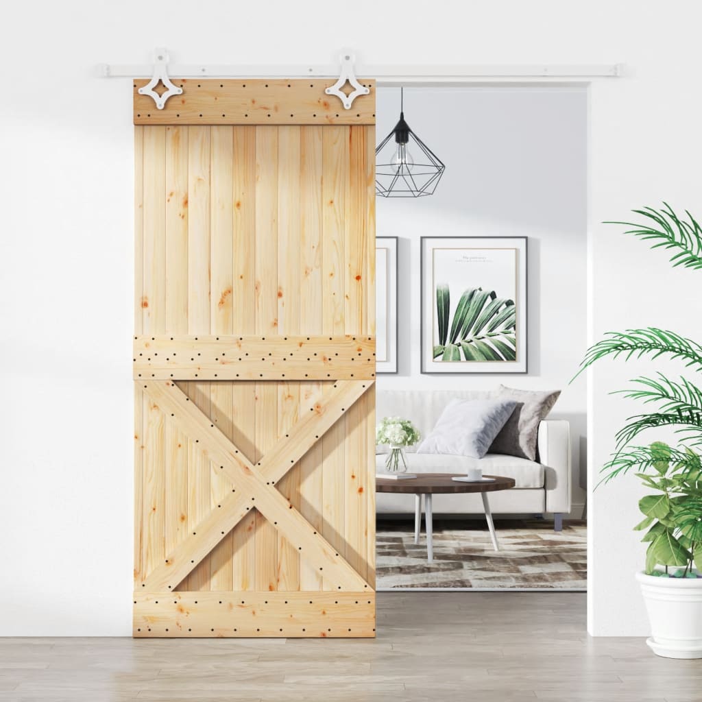 vidaXL Ușă glisantă cu set feronerie, 90x210 cm, lemn masiv de pin vidaXL Ușă glisantă cu set feronerie, 90x210 cm, lemn masiv de pin