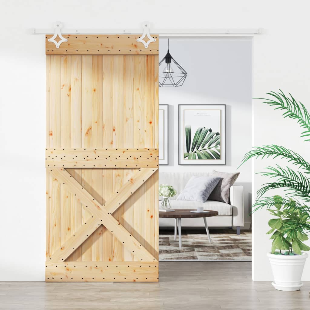 vidaXL Ușă glisantă cu set de feronerie 95x210 cm, lemn masiv de pin vidaXL Ușă glisantă cu set de feronerie 95x210 cm, lemn masiv de pin