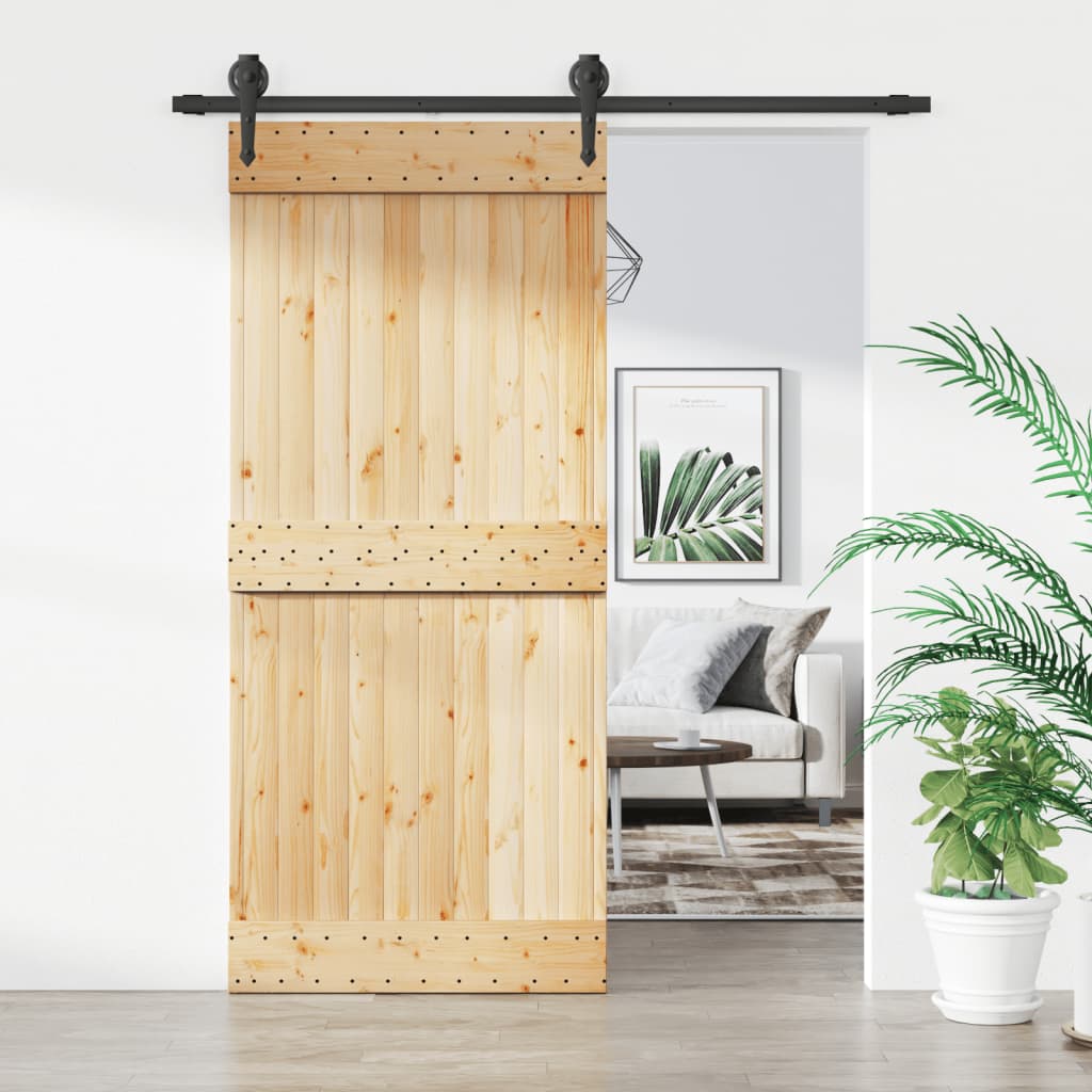 vidaXL Ușă glisantă cu set feronerie, 90x210 cm, lemn masiv de pin vidaXL Ușă glisantă cu set feronerie, 90x210 cm, lemn masiv de pin