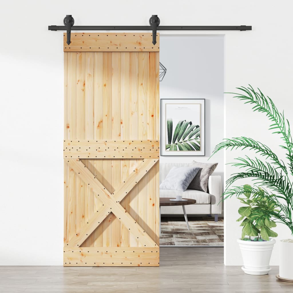 vidaXL Ușă glisantă cu set de feronerie 85x210 cm, lemn masiv de pin vidaXL Ușă glisantă cu set de feronerie 85x210 cm, lemn masiv de pin