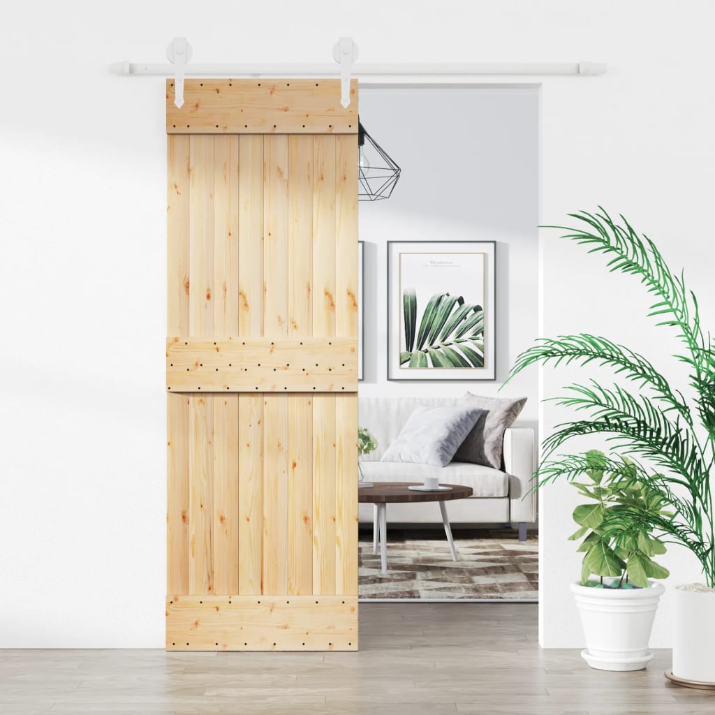 vidaXL Ușă glisantă cu set de feronerie 70x210 cm, lemn masiv de pin vidaXL Ușă glisantă cu set de feronerie 70x210 cm, lemn masiv de pin