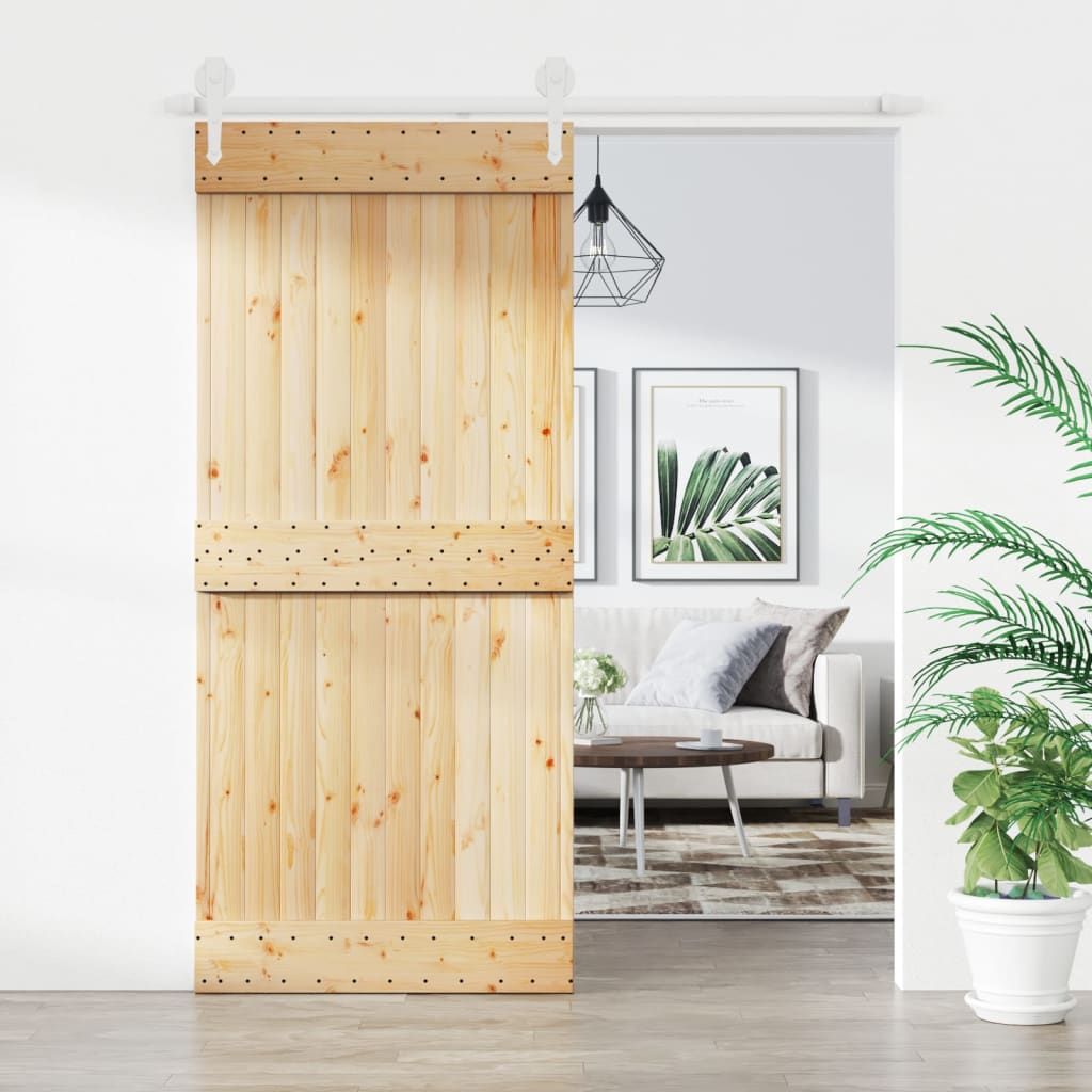 vidaXL Ușă glisantă cu set feronerie, 90x210 cm, lemn masiv de pin vidaXL Ușă glisantă cu set feronerie, 90x210 cm, lemn masiv de pin