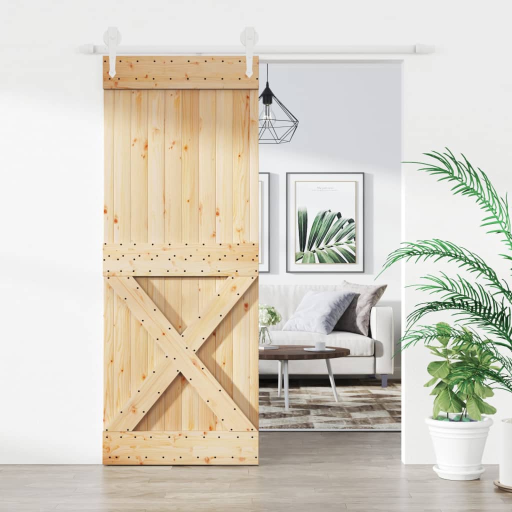 vidaXL Ușă glisantă cu set de feronerie 80x210 cm, lemn masiv de pin vidaXL Ușă glisantă cu set de feronerie 80x210 cm, lemn masiv de pin