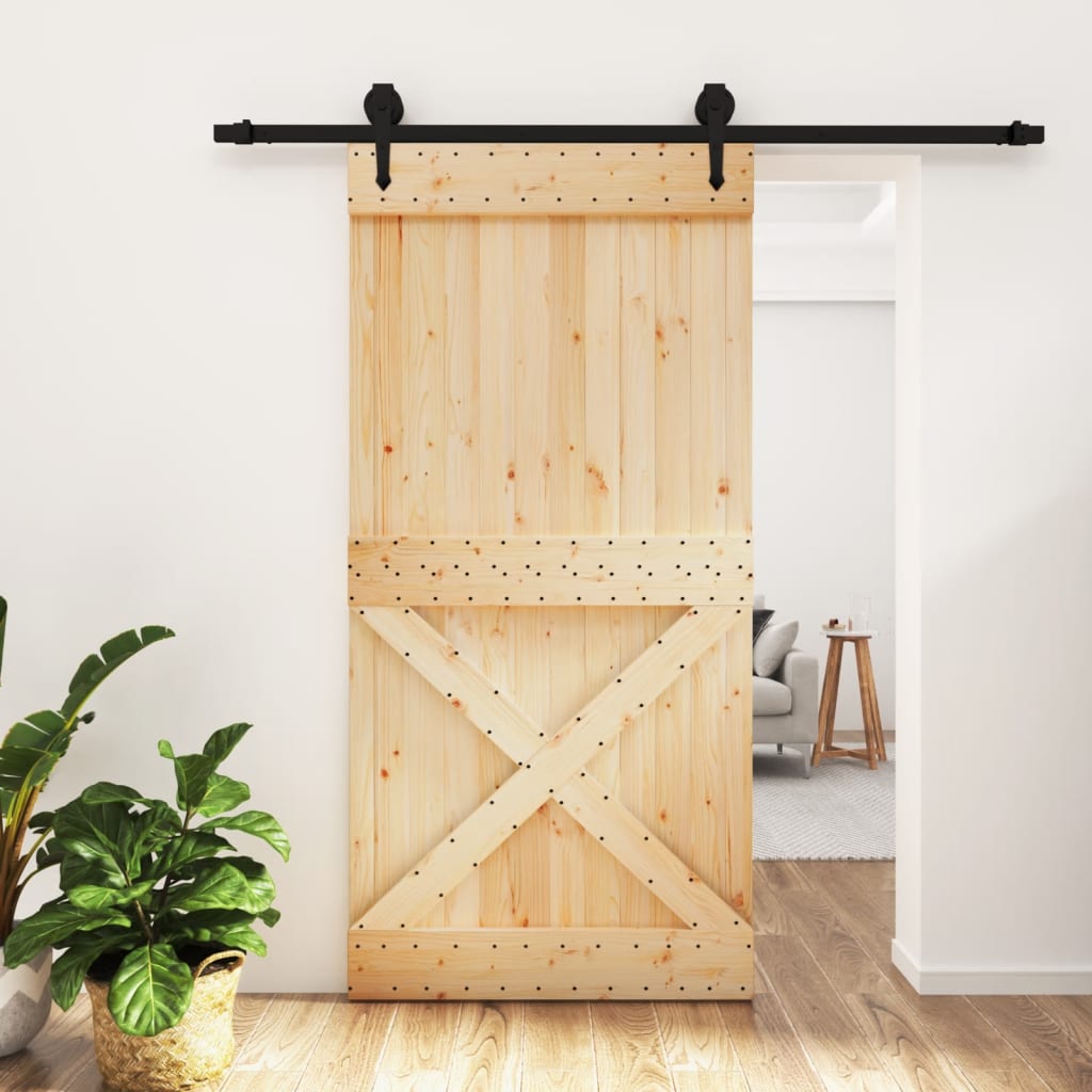 vidaXL Ușă glisantă cu set feronerie, 100x210 cm, lemn masiv de pin vidaXL Ușă glisantă cu set feronerie, 100x210 cm, lemn masiv de pin