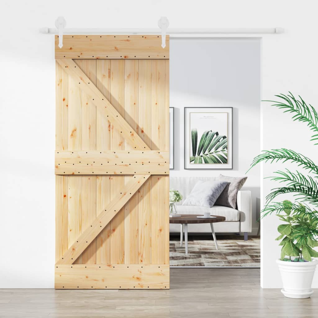 vidaXL Ușă glisantă cu set de feronerie 95x210 cm, lemn masiv de pin vidaXL Ușă glisantă cu set de feronerie 95x210 cm, lemn masiv de pin