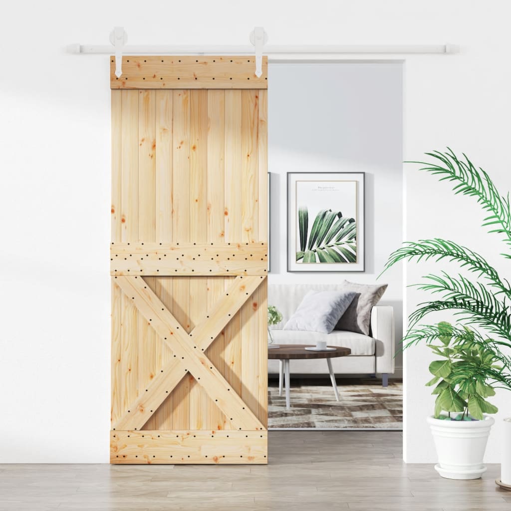 vidaXL Ușă glisantă cu set feronerie, 90x210 cm, lemn masiv de pin vidaXL Ușă glisantă cu set feronerie, 90x210 cm, lemn masiv de pin