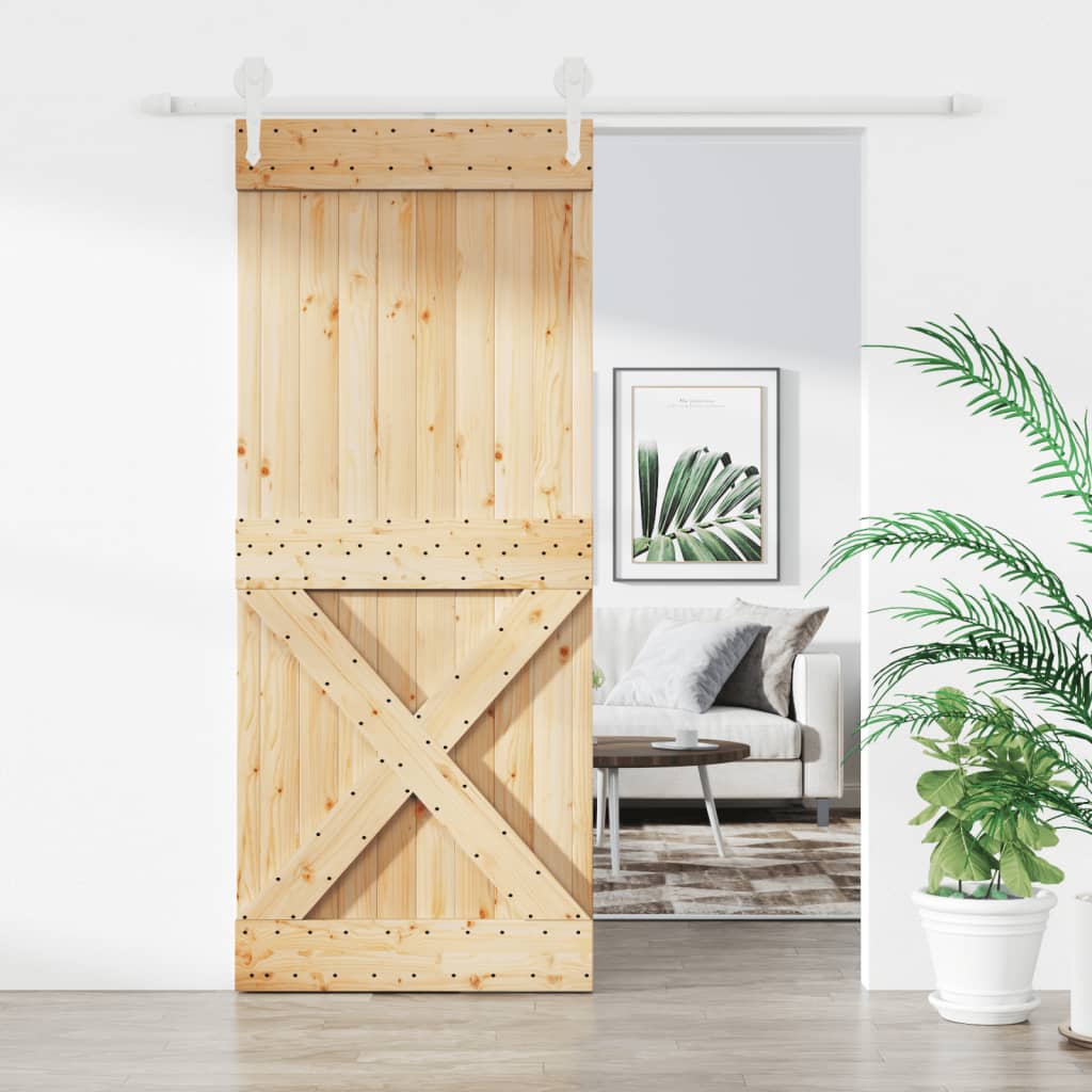 vidaXL Ușă glisantă cu set feronerie, 100x210 cm, lemn masiv de pin vidaXL Ușă glisantă cu set feronerie, 100x210 cm, lemn masiv de pin