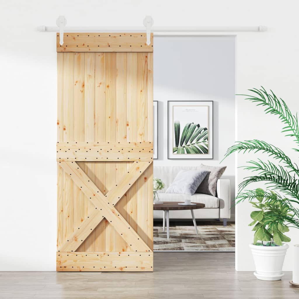vidaXL Ușă glisantă cu set de feronerie 85x210 cm, lemn masiv de pin vidaXL Ușă glisantă cu set de feronerie 85x210 cm, lemn masiv de pin
