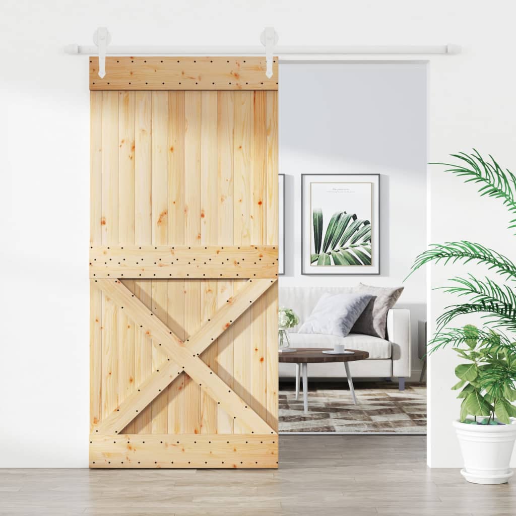vidaXL Ușă glisantă cu set de feronerie 95x210 cm, lemn masiv de pin vidaXL Ușă glisantă cu set de feronerie 95x210 cm, lemn masiv de pin
