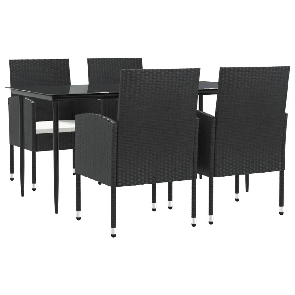 vidaXL Set mobilier de grădină, 5 piese, negru, poliratan și oțel