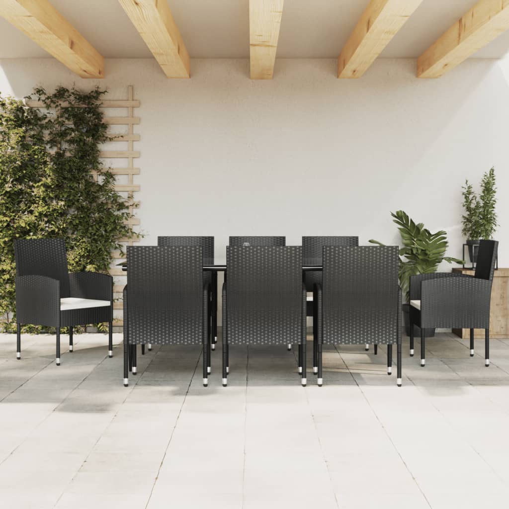 vidaXL Set mobilier de grădină, 9 piese, negru, poliratan și oțel vidaXL Set mobilier de grădină, 9 piese, negru, poliratan și oțel