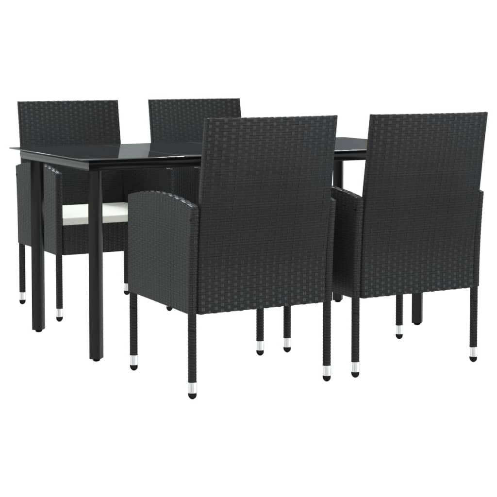 vidaXL Set mobilier de grădină, 5 piese, negru, poliratan și oțel