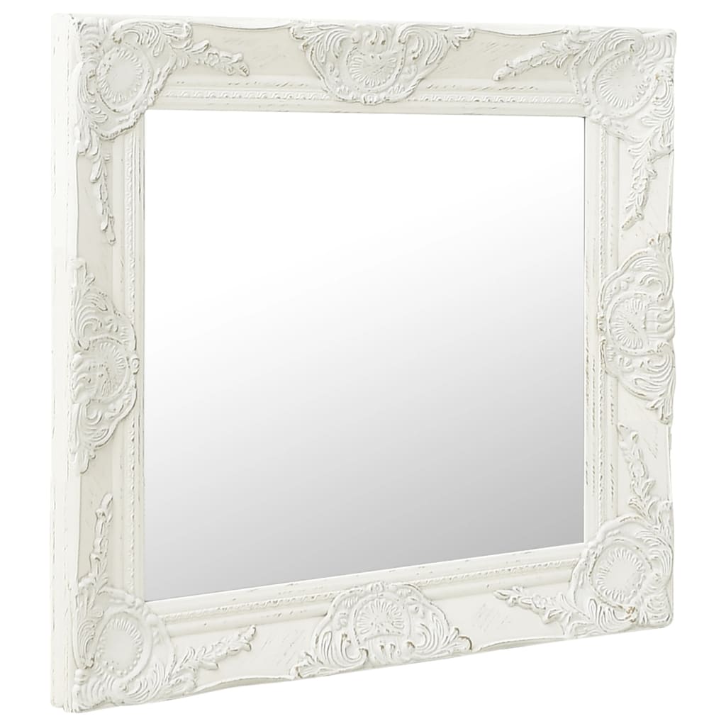 vidaXL Oglindă de perete în stil baroc, alb, 60 x 60 cm