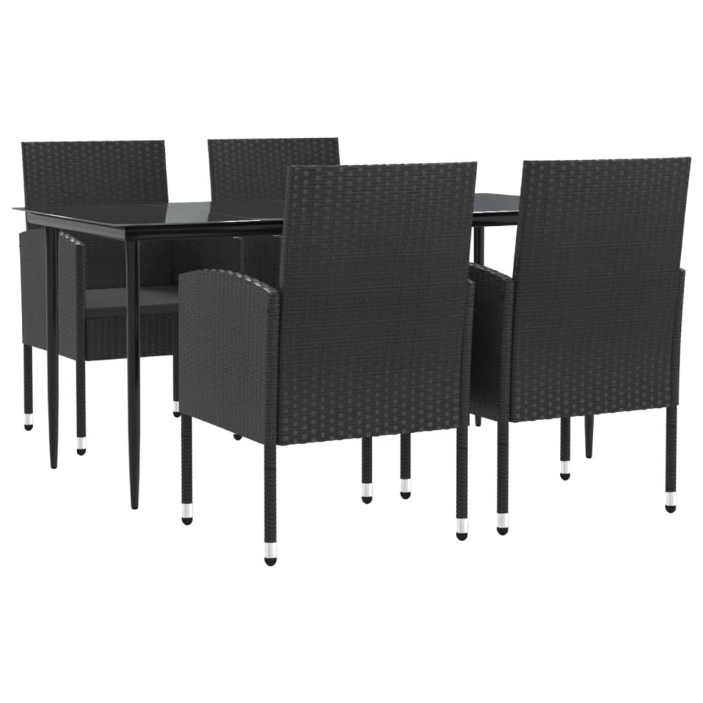 vidaXL Set mobilier de grădină, 5 piese, negru, poliratan și oțel
