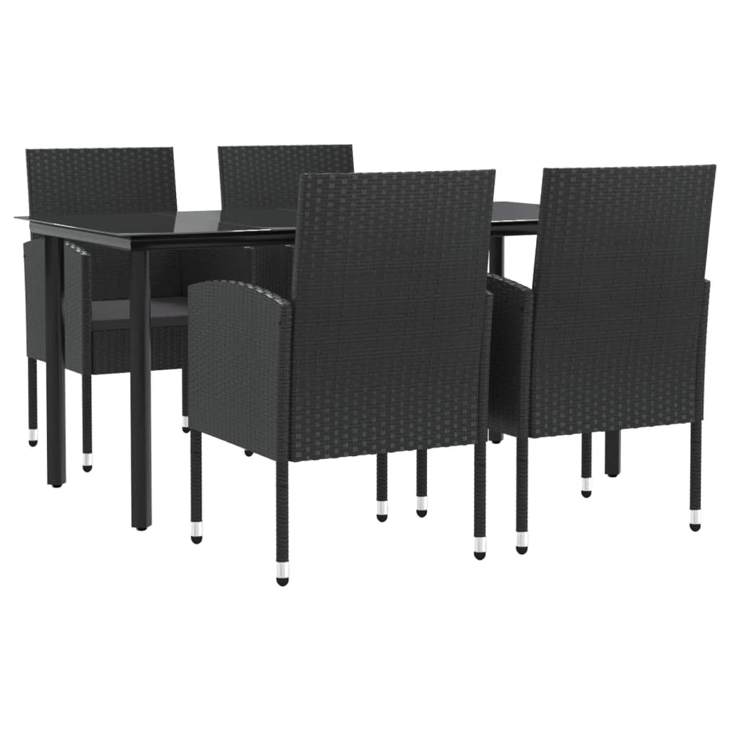 vidaXL Set mobilier de grădină, 5 piese, negru, poliratan și oțel