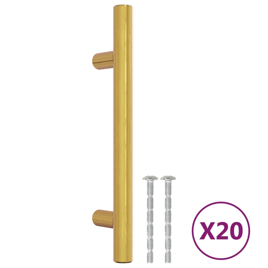 vidaXL Mânere de dulap, 20 buc., auriu, 96 mm, oțel inoxidabil vidaXL Mânere de dulap, 20 buc., auriu, 96 mm, oțel inoxidabil