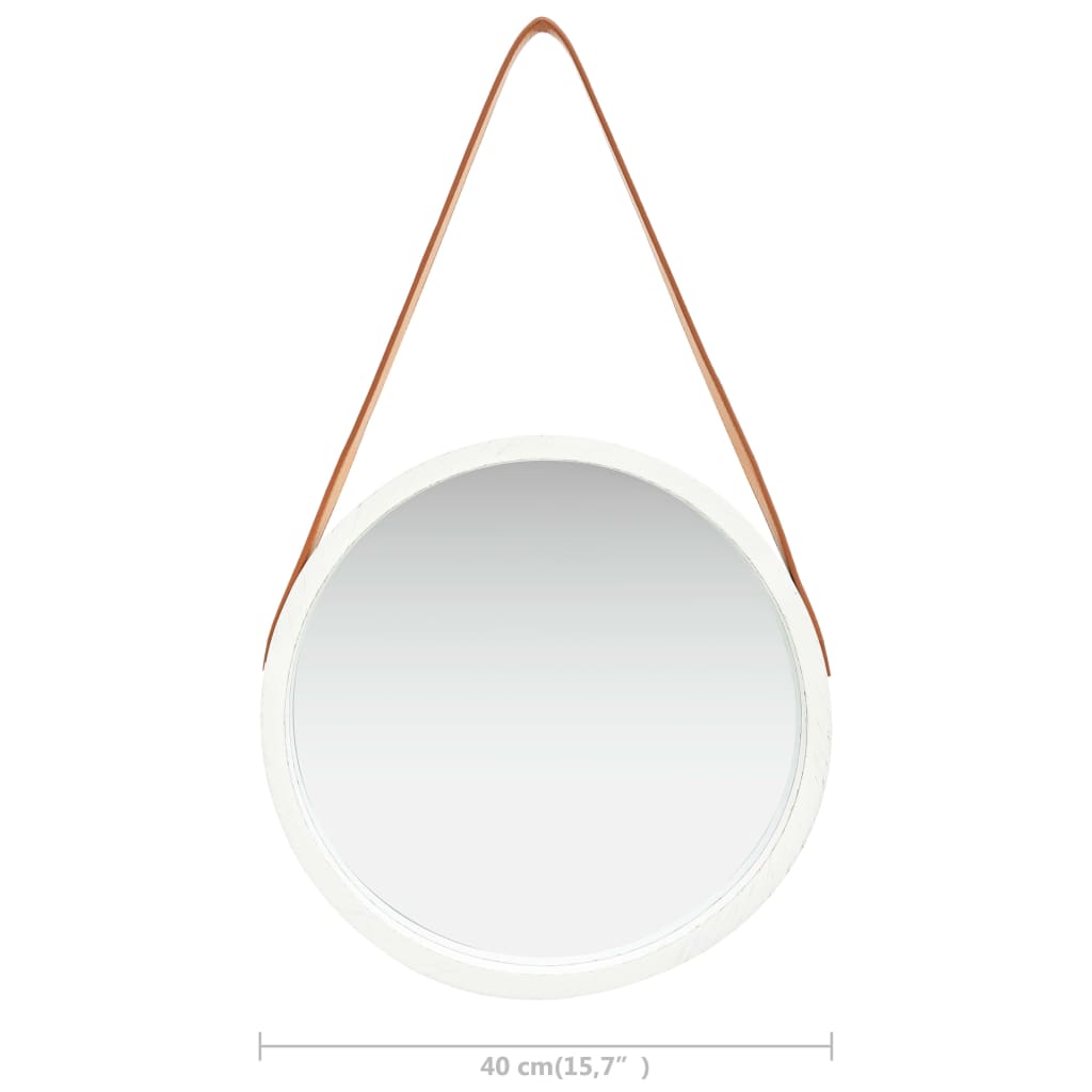 vidaXL Oglindă de perete cu o curea, 40 cm, alb