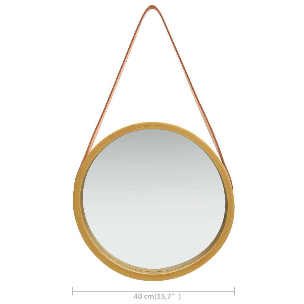 vidaXL Oglindă de perete cu o curea, 40 cm, auriu