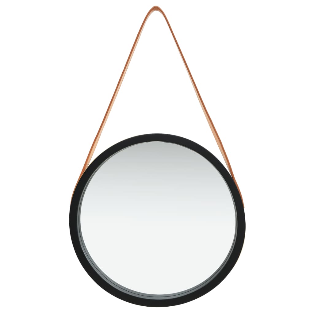 vidaXL Oglindă de perete cu o curea, 40 cm, negru