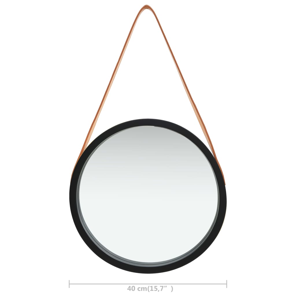 vidaXL Oglindă de perete cu o curea, 40 cm, negru