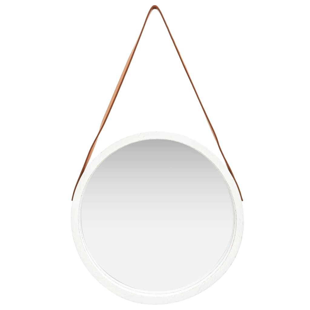 vidaXL Oglindă de perete cu o curea, 50 cm, alb vidaXL Oglindă de perete cu o curea, 50 cm, alb
