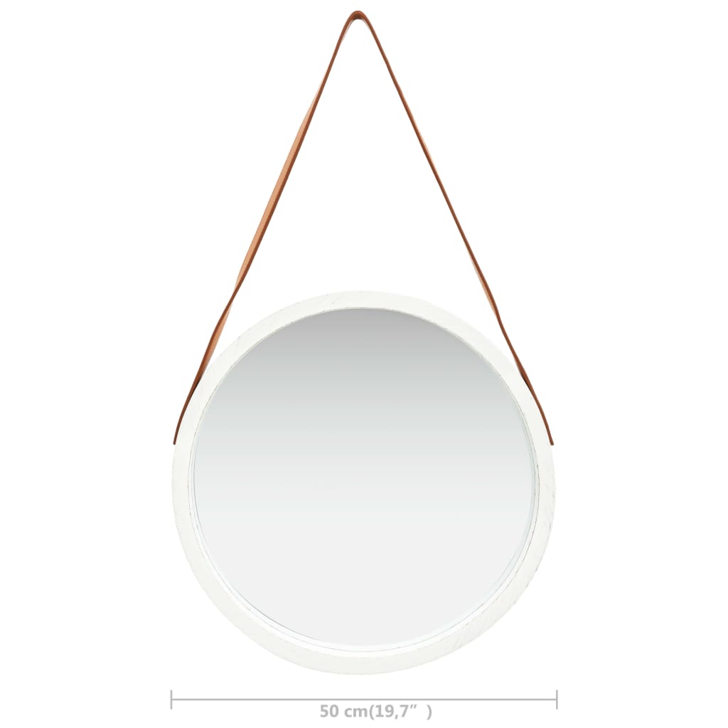vidaXL Oglindă de perete cu o curea, 50 cm, alb vidaXL Oglindă de perete cu o curea, 50 cm, alb