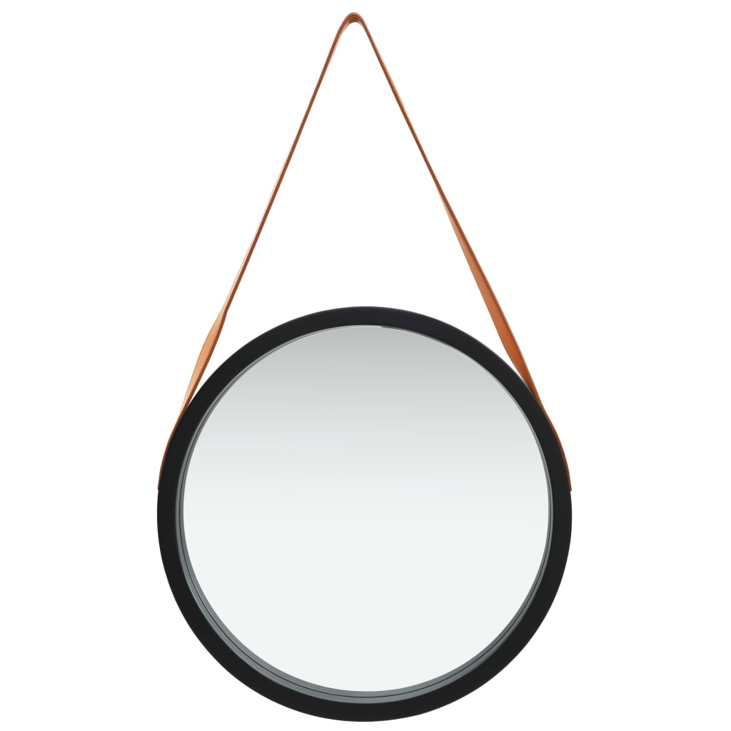 vidaXL Oglindă de perete cu o curea, 50 cm, negru vidaXL Oglindă de perete cu o curea, 50 cm, negru