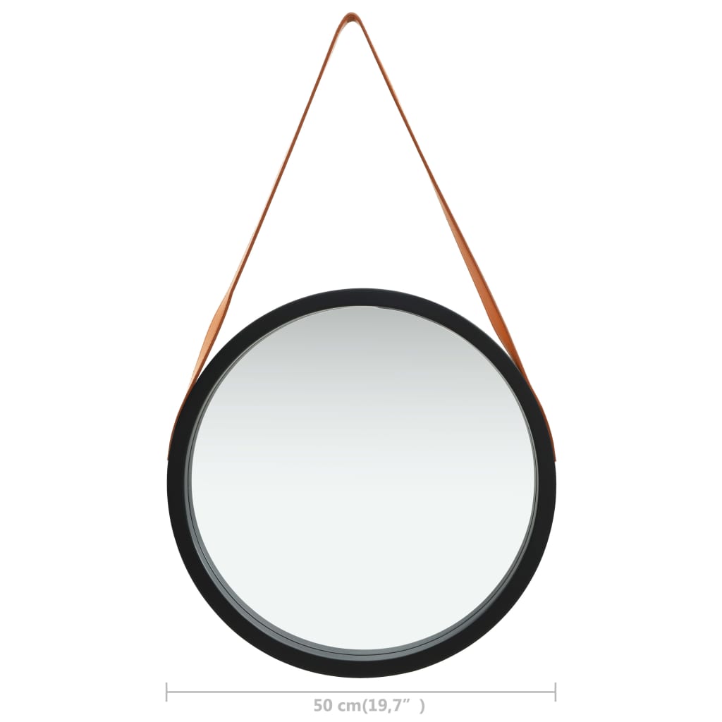 vidaXL Oglindă de perete cu o curea, 50 cm, negru vidaXL Oglindă de perete cu o curea, 50 cm, negru