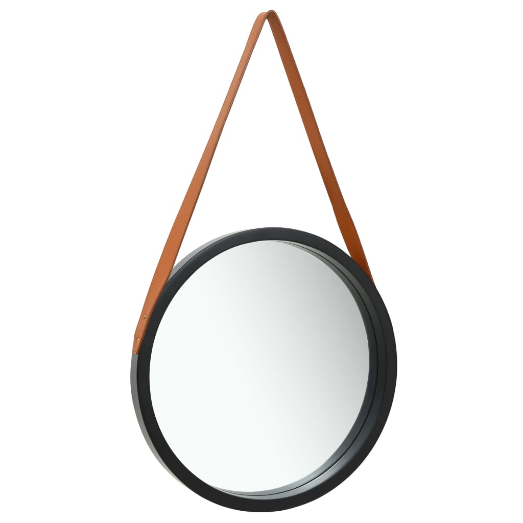 vidaXL Oglindă de perete cu o curea, 50 cm, negru vidaXL Oglindă de perete cu o curea, 50 cm, negru