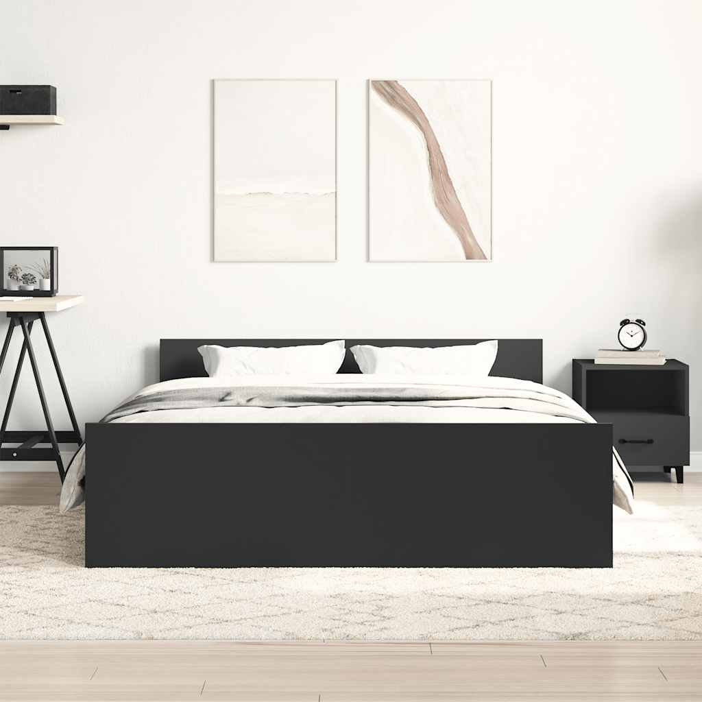 vidaXL Cadru de pat cu tăblie de cap și picioare, negru, 150x200 cm