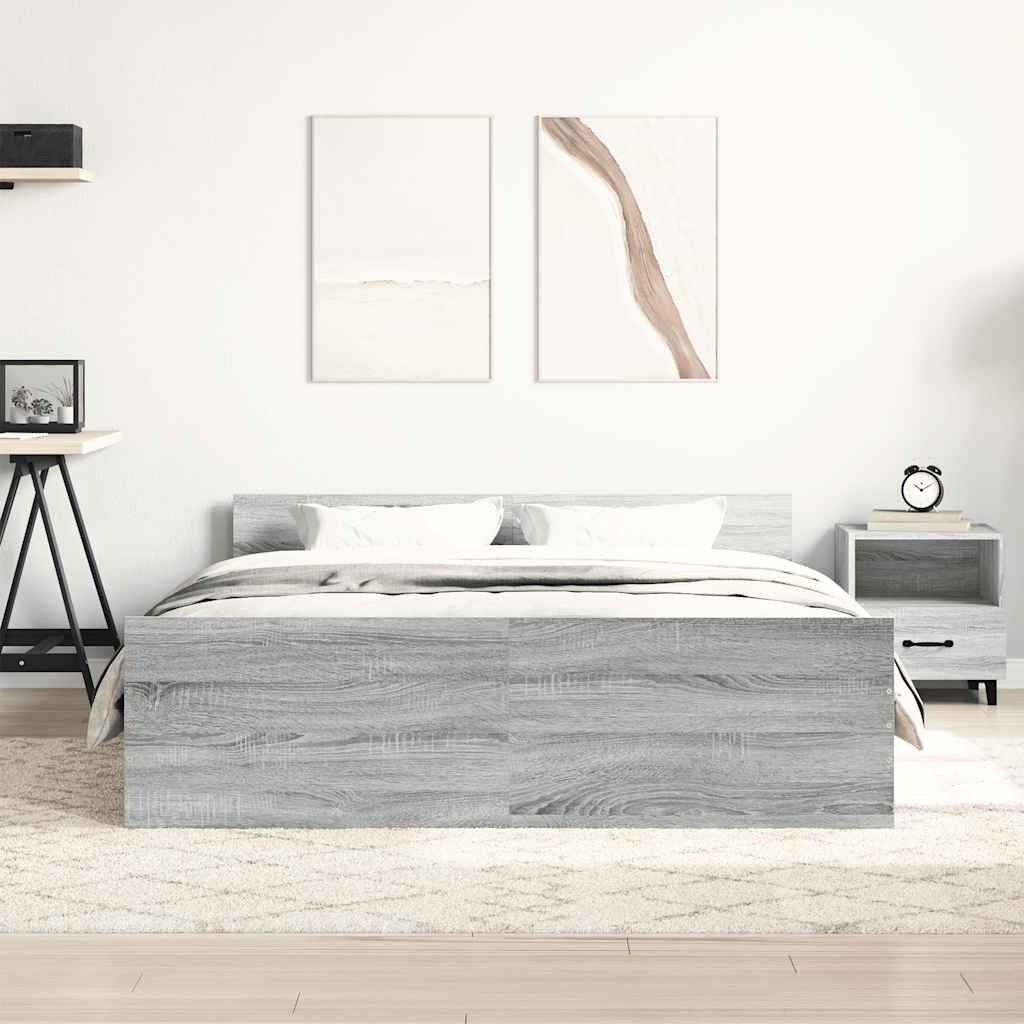 vidaXL Cadru de pat cu tăblie la cap/picioare, gri sonoma, 150x200 cm vidaXL Cadru de pat cu tăblie la cap/picioare, gri sonoma, 150x200 cm