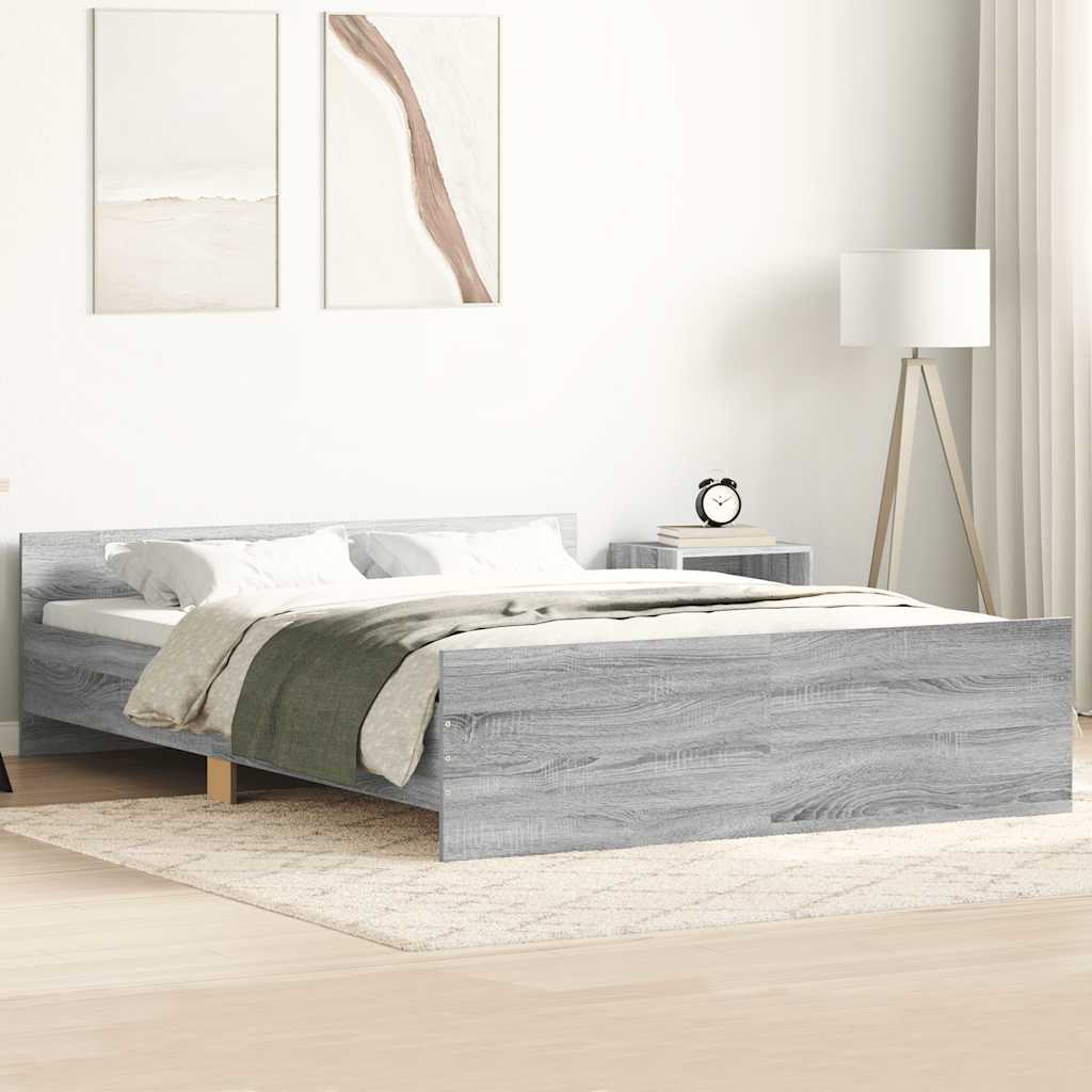 vidaXL Cadru de pat cu tăblie la cap/picioare, gri sonoma, 150x200 cm vidaXL Cadru de pat cu tăblie la cap/picioare, gri sonoma, 150x200 cm