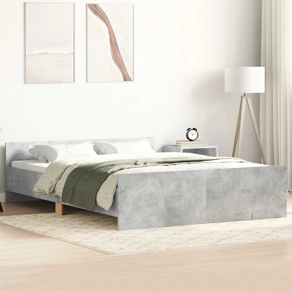 vidaXL Cadru de pat cu tăblie la cap/picioare, gri beton, 140x190 cm vidaXL Cadru de pat cu tăblie la cap/picioare, gri beton, 140x190 cm