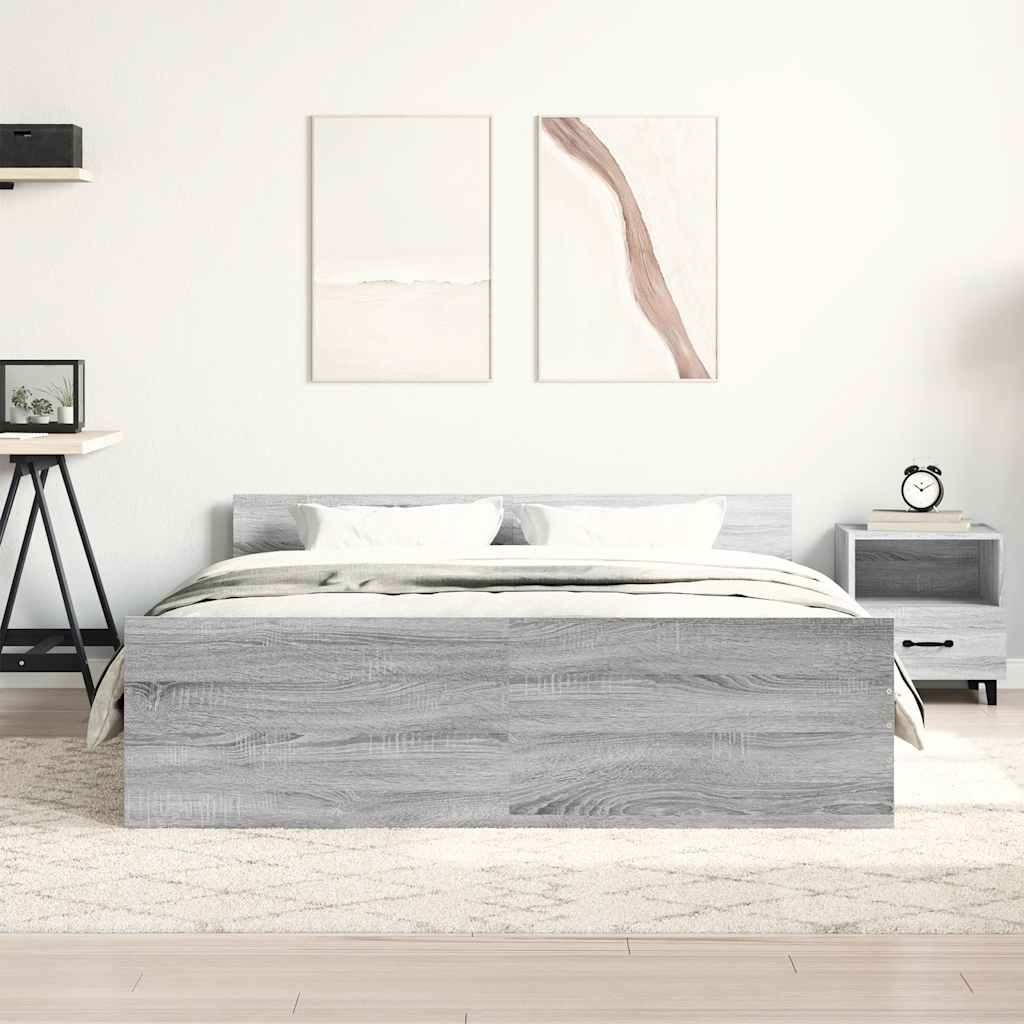 vidaXL Cadru de pat cu tăblie la cap/picioare, gri sonoma, 140x190 cm vidaXL Cadru de pat cu tăblie la cap/picioare, gri sonoma, 140x190 cm